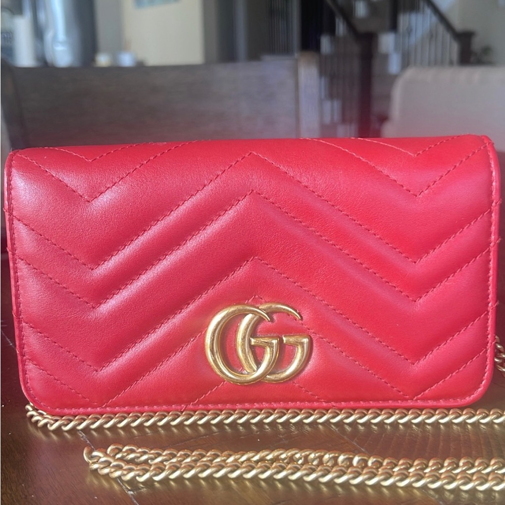 Gucci GG Super Mini Shoulder Marmont 2.0 Red Matelassé Leather Cross Body Bag